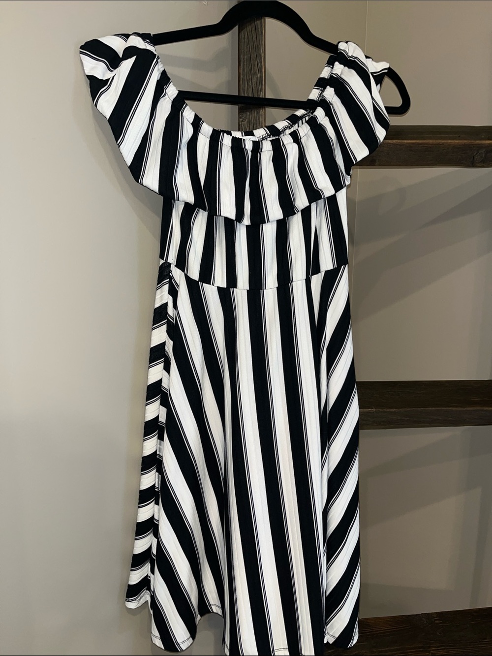 Ardene Black and White Vertical Stripe Off-Shoulder Top
